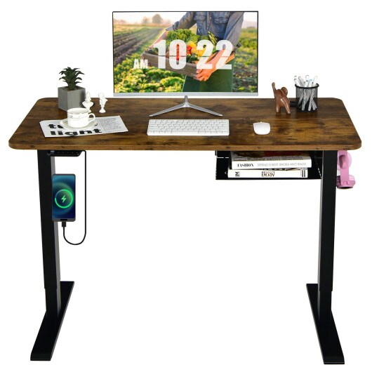 48-inch Electric Height Adjustable Standing Computer Workstation with USB Port and Hanging Hook