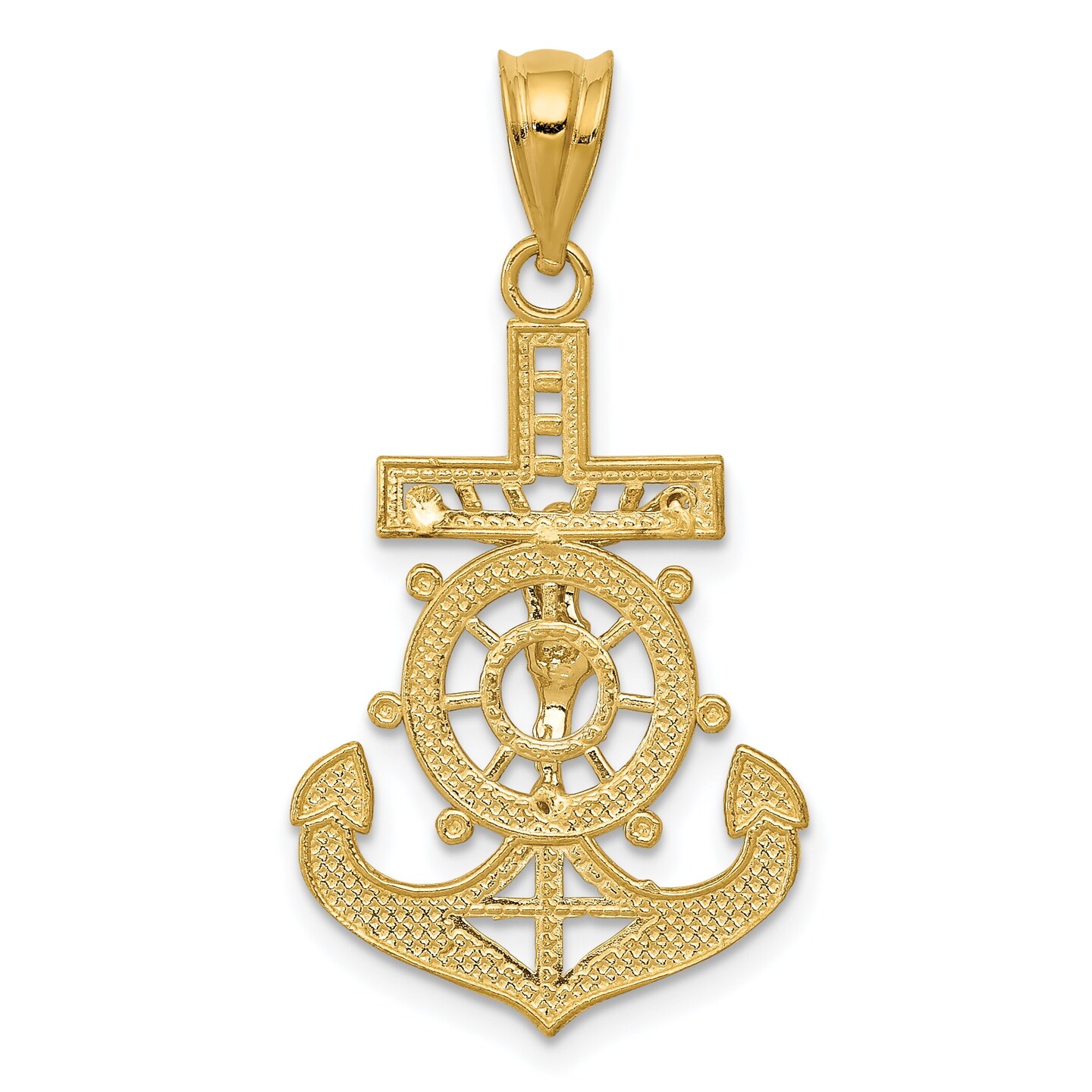 14K Two Tone Gold Diamond Cut Mariners Cross Pendant Charm Jewelry 30 x 17 mm