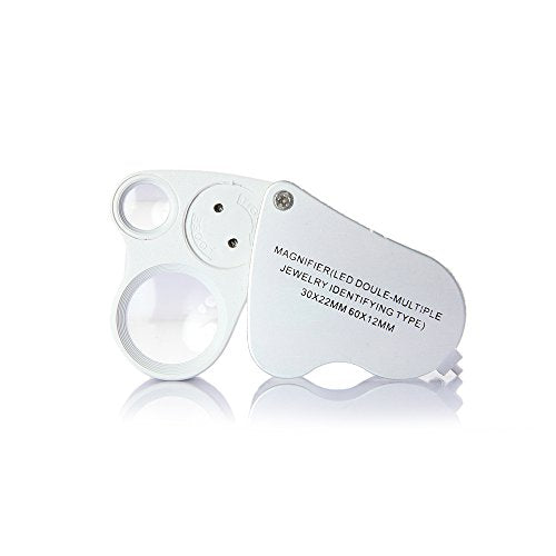 30X 60X Dual Lens LED Illuminated Jewelry Magnifier, Pocket Microscope Magnifying Jewelers Eye Loupe Glasses