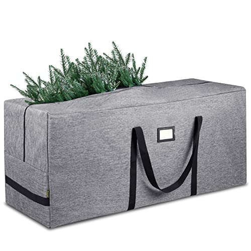 7.5 ft Christmas Tree Storage Bag, Heavy Duty 900D Oxford Fabric with Reinforced Handles and Dual Zippers Wide Opening, Extra Large Storage Container for Trees and Decorations (Grey)