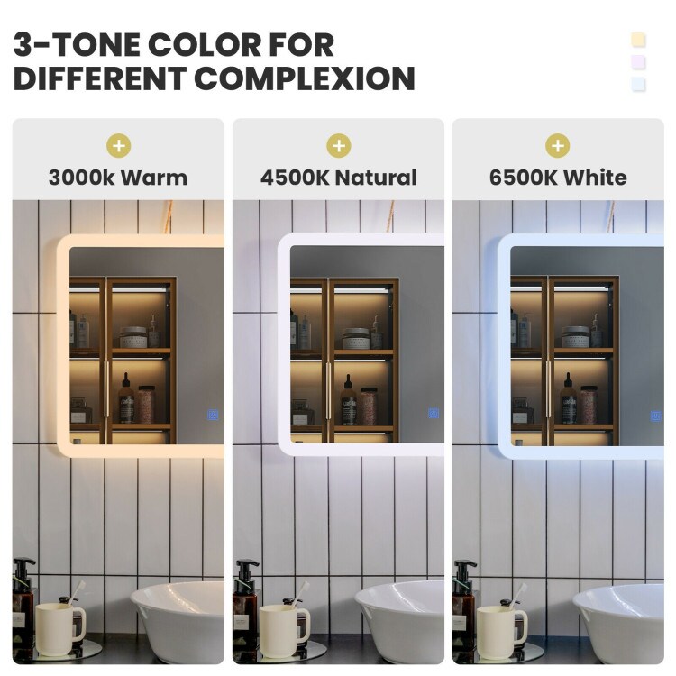 Wall Mounted LED Bathroom Mirror With Touch Control Glass White