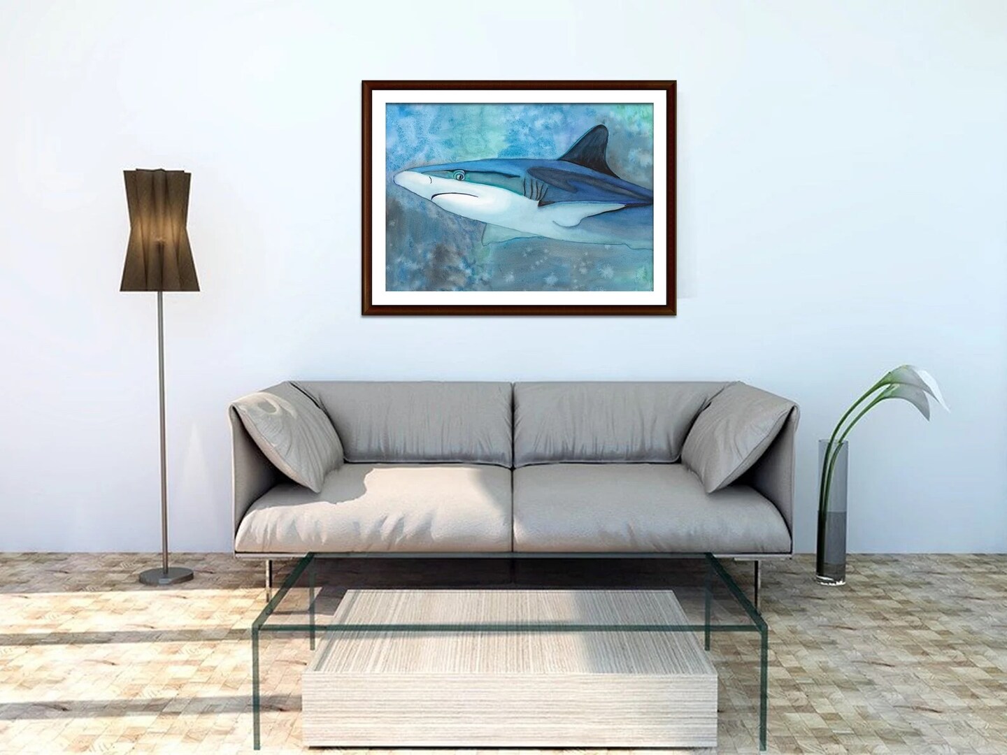 Shark Watercolor Art Print Blue Shark Painting Shark Wall Art Aquarium ...