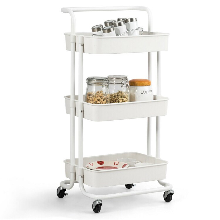 3-Tier Multi-Purpose Vertical Utility Cart with Smooth Casters Ample Storage and Drainage Design