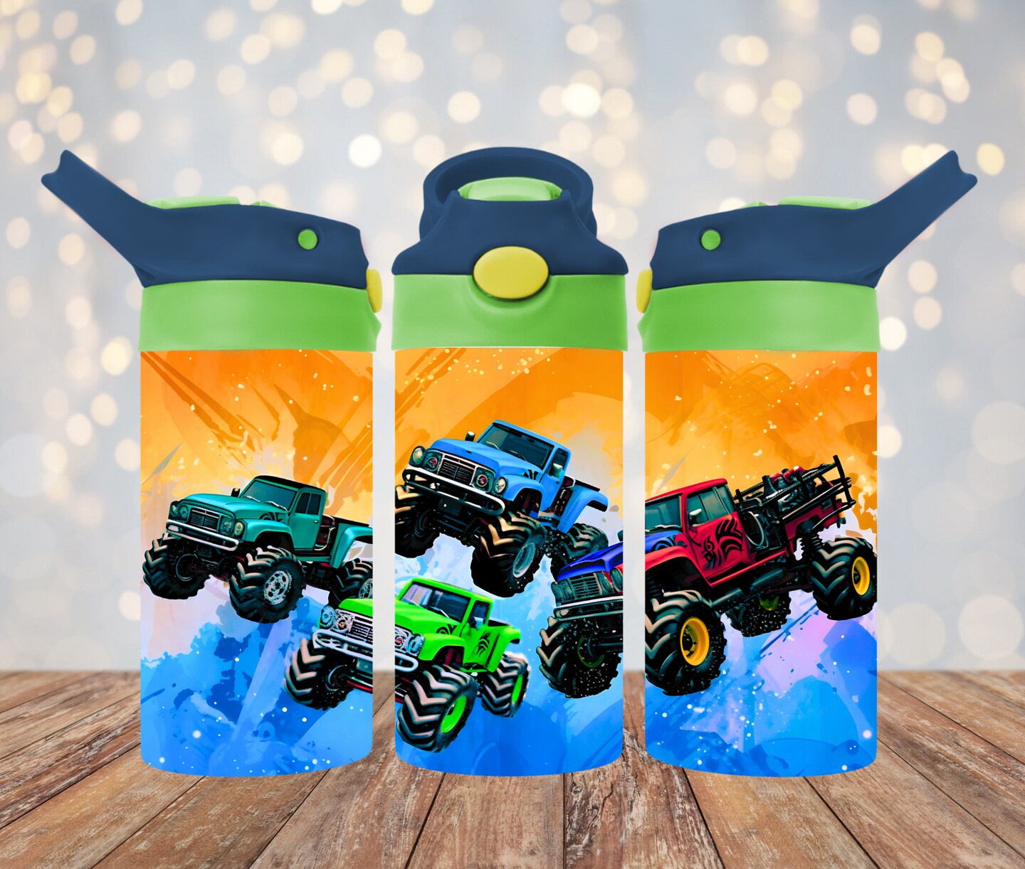 Trucks Tumbler Png Wrap, Kids Water Bottle 12oz Straight