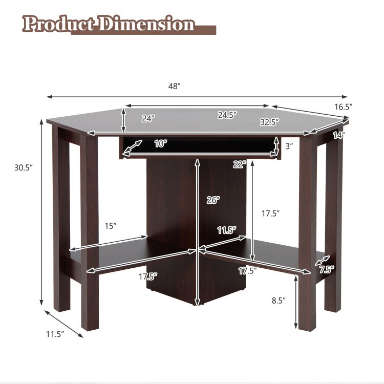 Wooden Study Computer Corner Desk with Drawer and Slide-Out Keyboard Tray