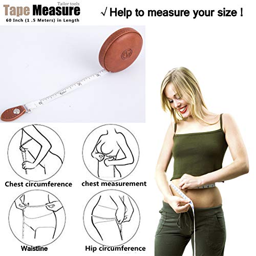 Sewing Tape Measure Medical Body Cloth Tailor Craft Dieting Measuring Tape 60 Inch/1.5M Dual-Sided Retractable Ruler with Push Button Round 1 Pack Brown