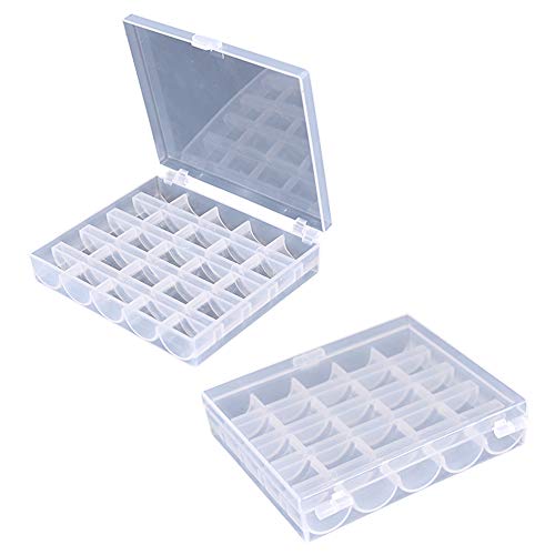 25 Slots Empty Bobbins Spools Box, Sewing Craft Plastic Case Storage Box for Sewing Machine 2 Pack