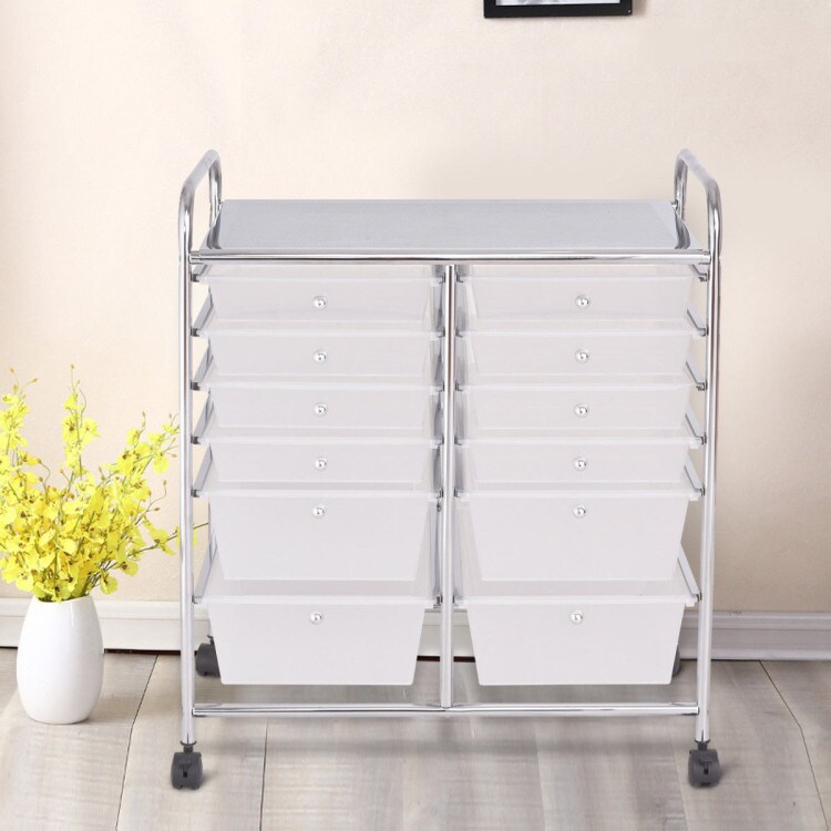 Mobile 12-Drawer Storage Organizer Cart with Ventilated Top Locking Wheels and Sturdy Frame