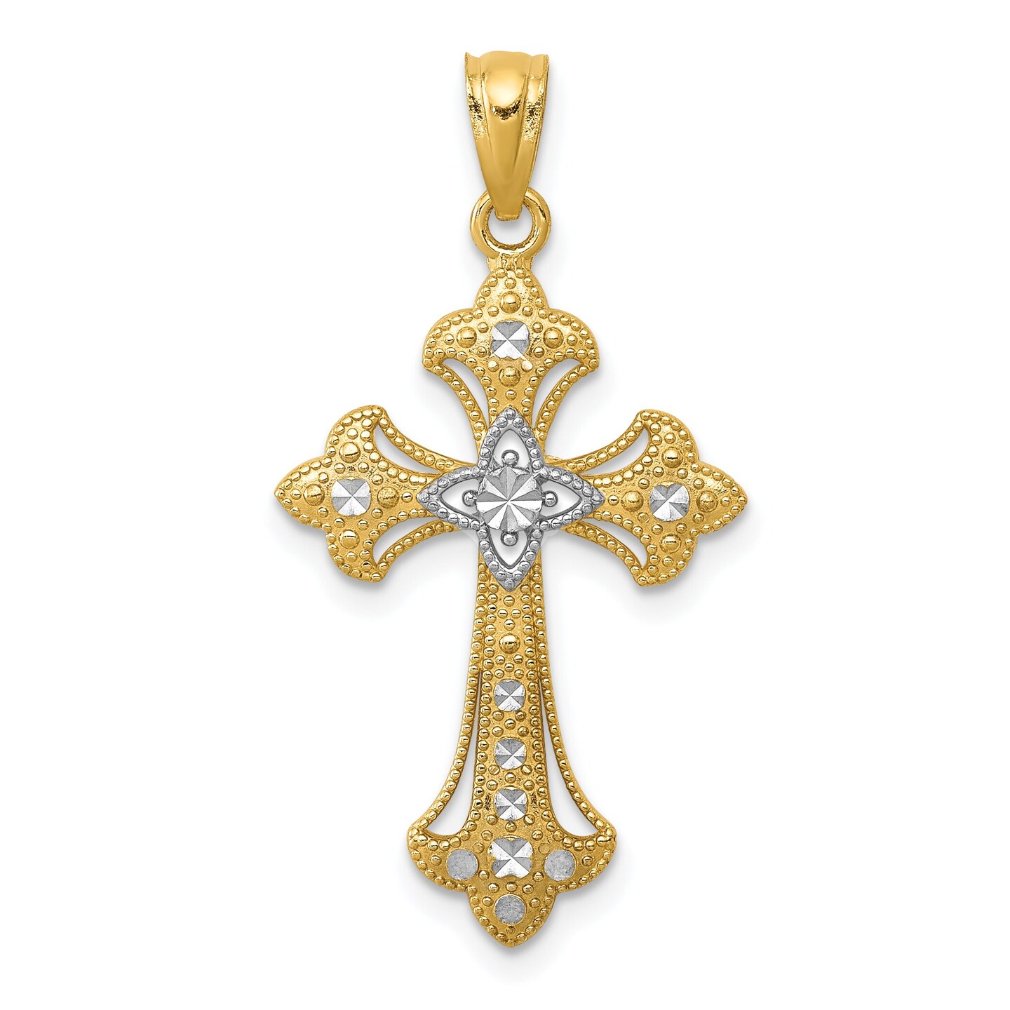 14K Two Tone Gold Diamond Cut Cross Pendant Charm Jewelry 25 x 16 mm