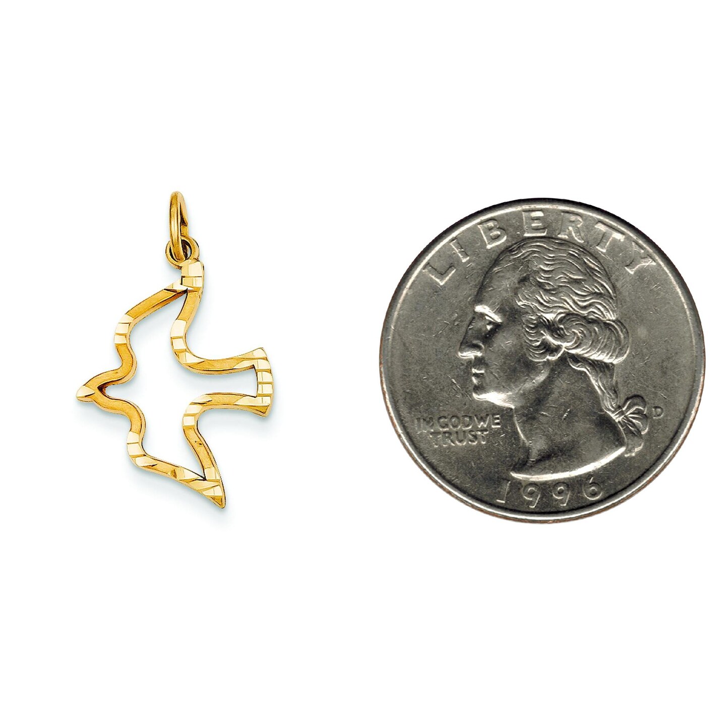 14K Yellow Gold Holy Spirit Dove Charm Religious Jewerly 25mm x 15mm