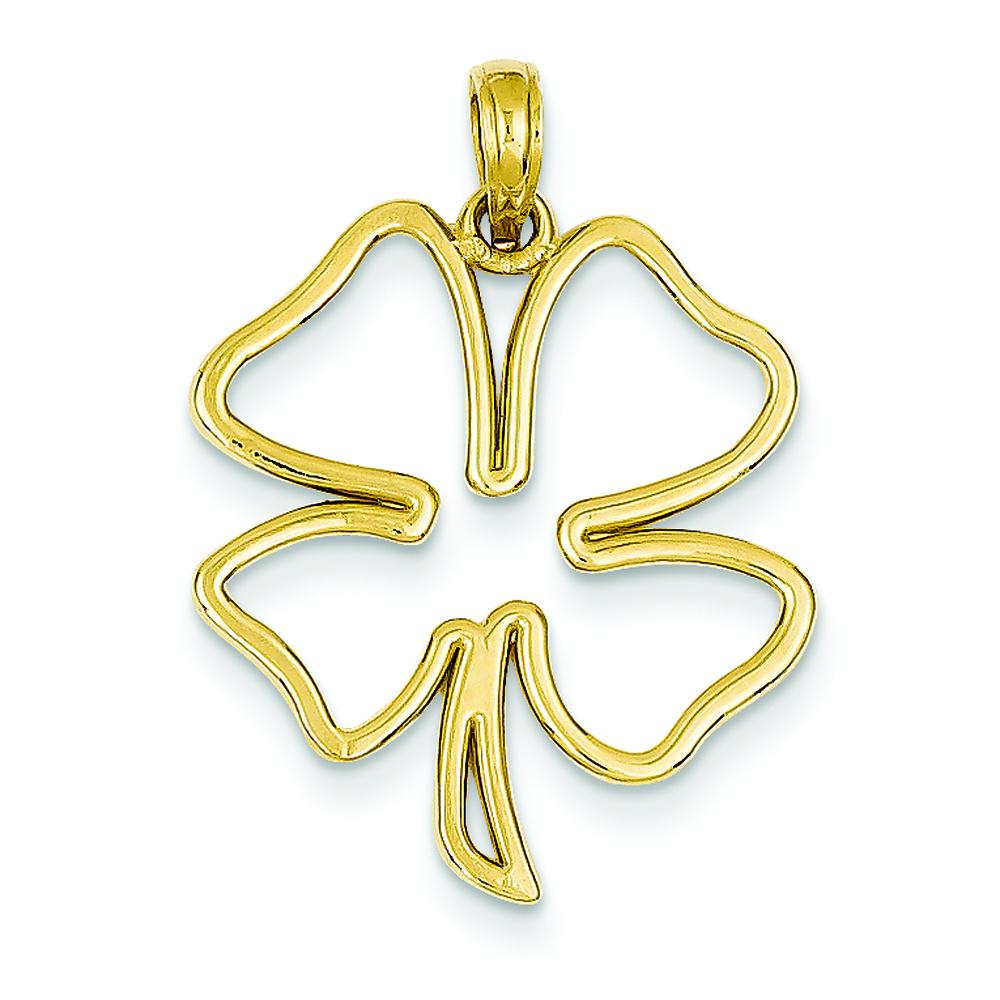 14K Gold Polished Cut Out 4-Leaf Clover Pendant Charm Jewelry 24 x 22 mm