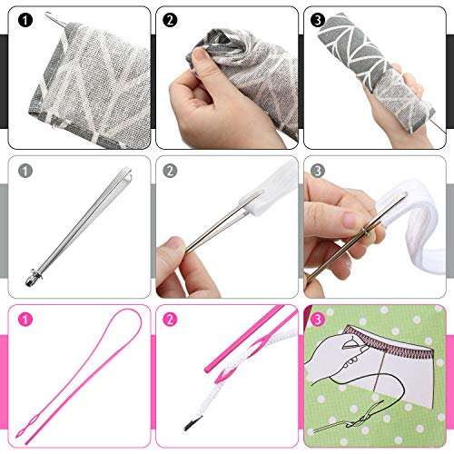 6 Pieces Sewing Loop Kit, Include Loop Turner Hook Flexible Drawstring Threader Metal Tweezers Long Loop Turner Tool with Latch for Fabric Belts Strips DIY Knitting Accessories