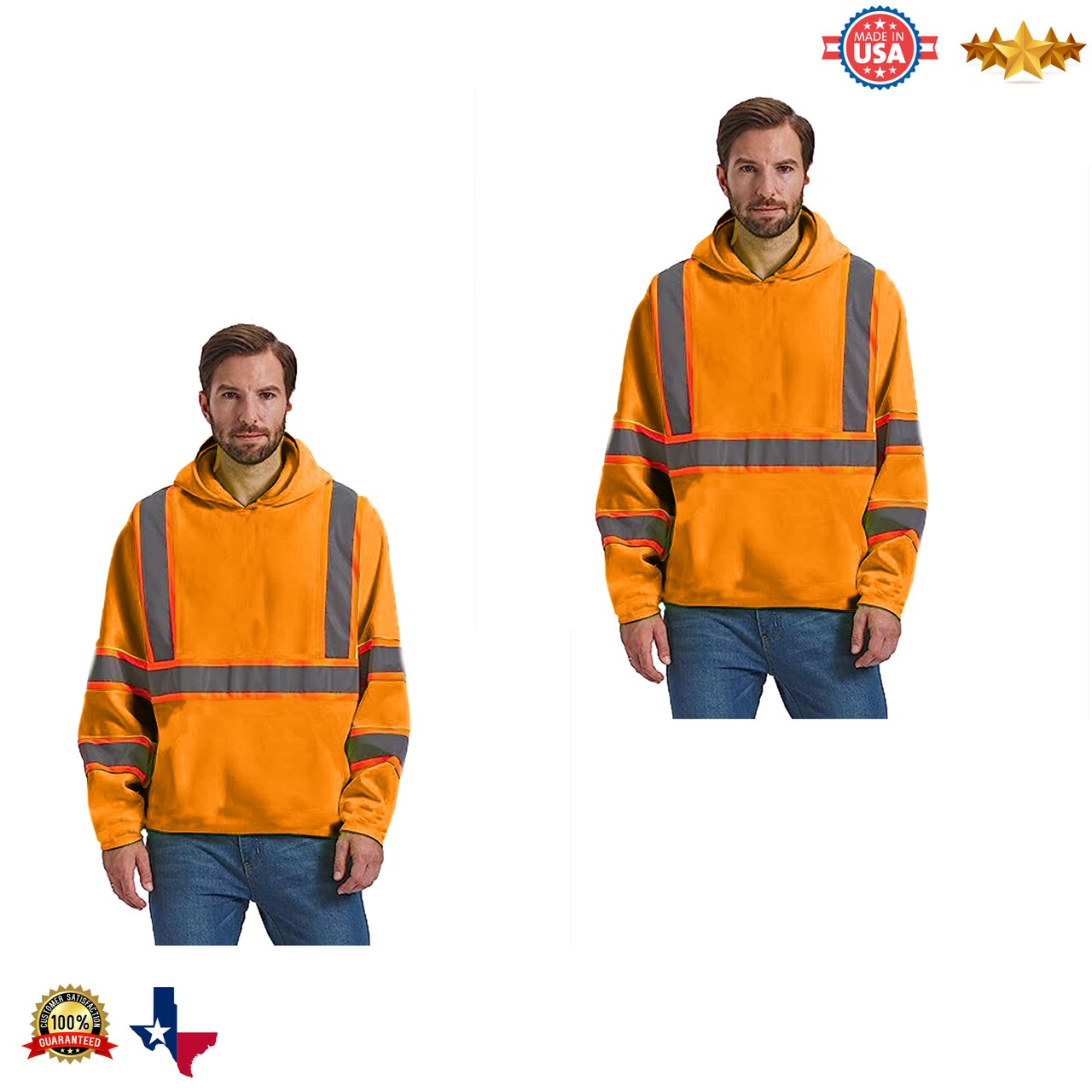 Uno Mejor Men's Safety Hoodie 3-Pack - High Visibility Orange Work Shirts, Breathable & Durable (Medium)