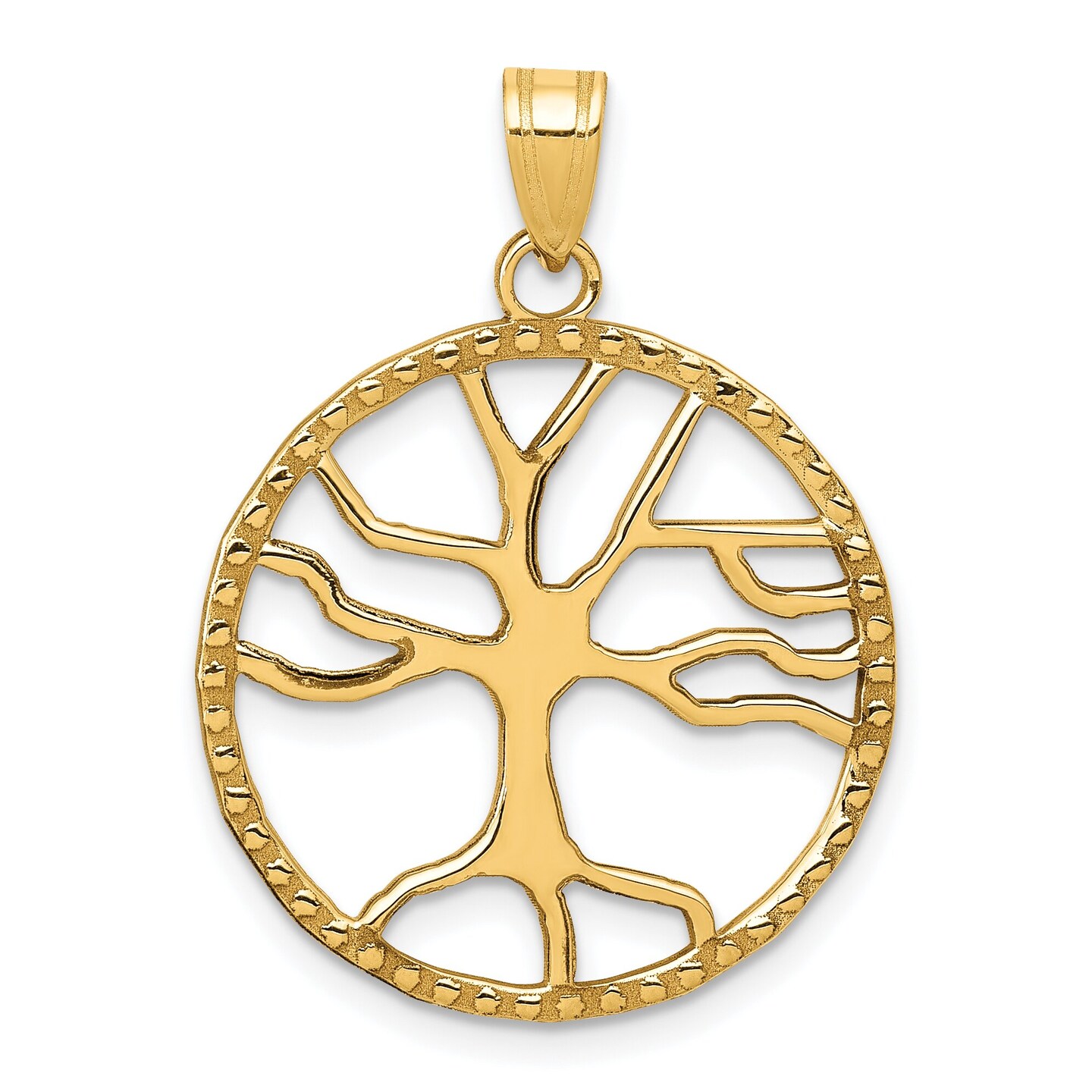 14K Gold Tree Of Life In Round Frame Pendant Charm Jewelry 29 x 20 mm