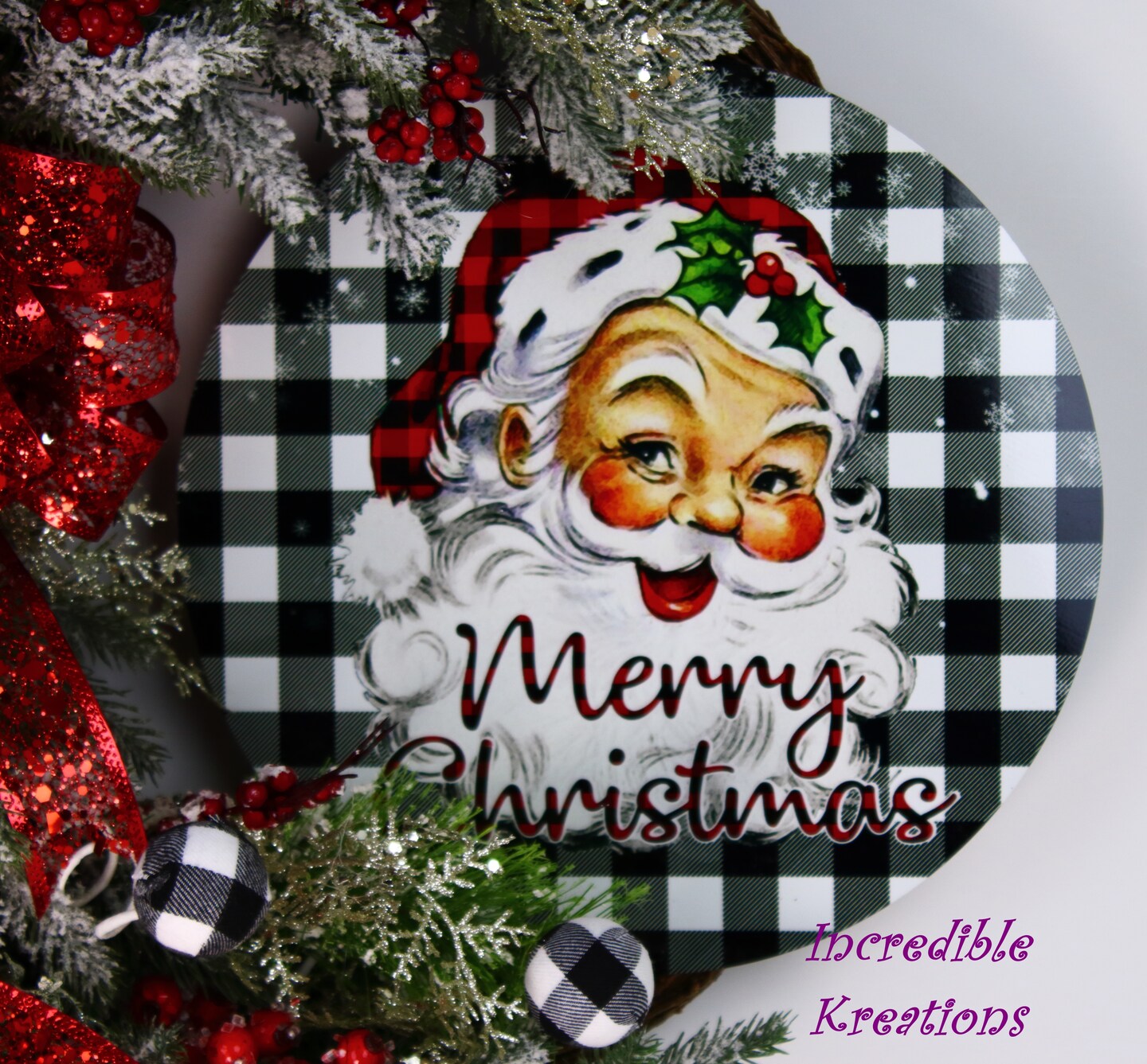 Santa store Christmas Wreath, Merry Christmas Santa Wreath, Flocked Santa Wreath