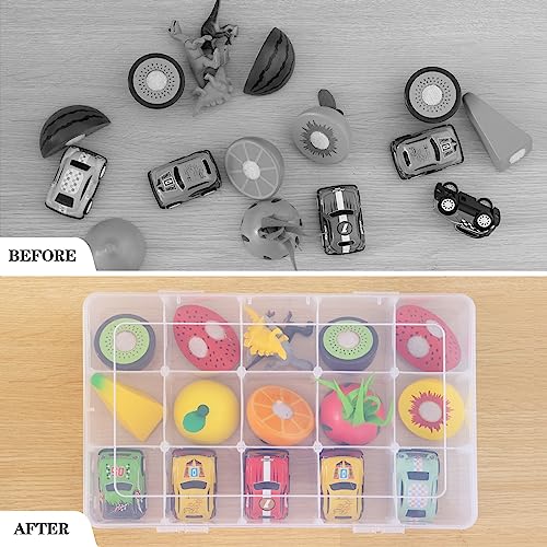 SGHUO 15 Grids Large Clear Plastic Organizer Storage Box Container Craft Storage with Adjustable Dividers for Beads, Art DIY, Crafts, Jewelry, Fishing Tackle with Label Stickers