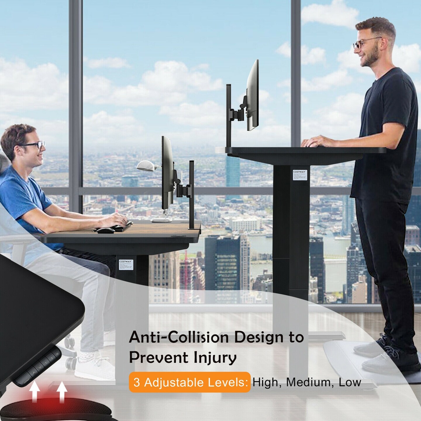 55 Inch x 28 Inch Electric Standing Desk with USB Port
