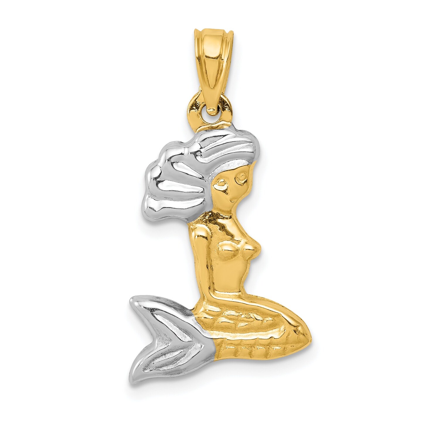 14K Two Tone Gold 3D Mermaid Pendant Charm Jewelry 26mm x 14mm