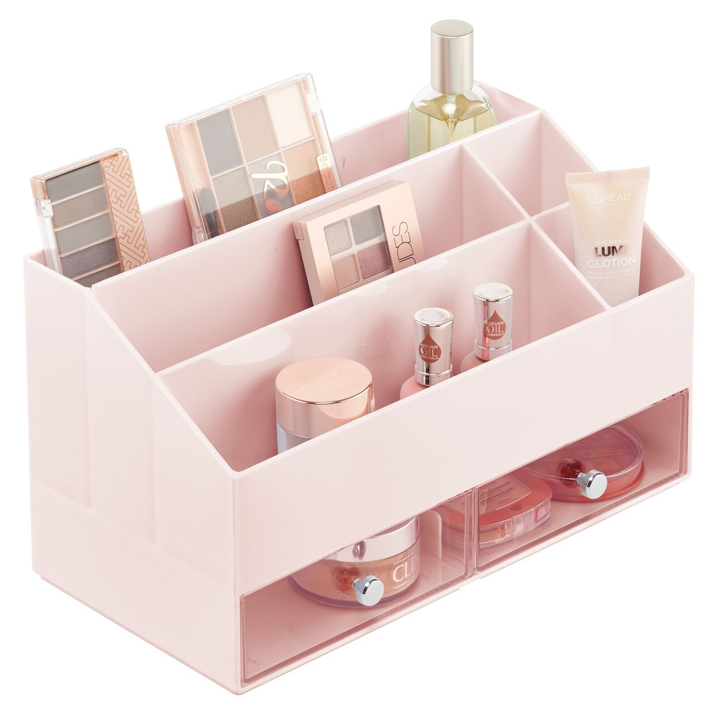 mDesign Plastic Makeup Organizer with 2 Drawers/Divided Sections