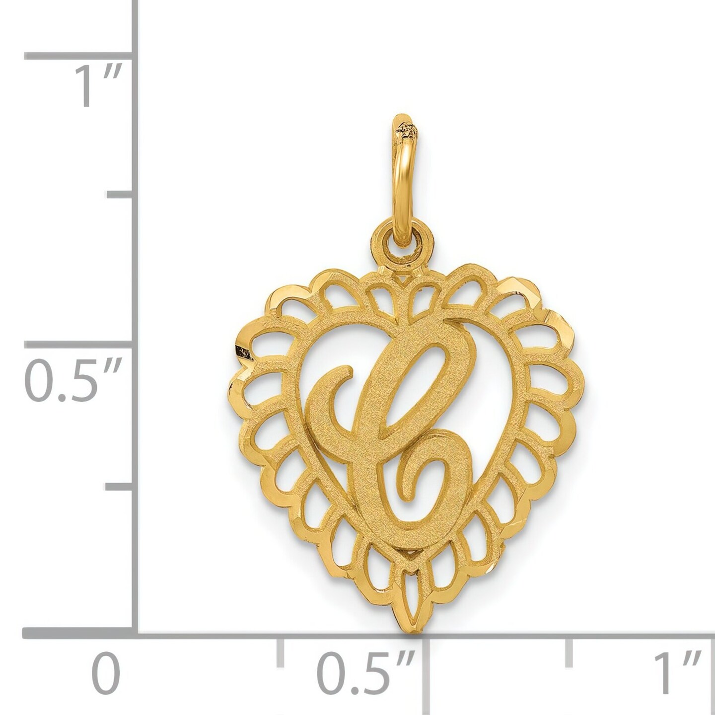 14K Yellow Gold Initial Letter C Heart Charm Pendant 23 X 15mm Jewerly