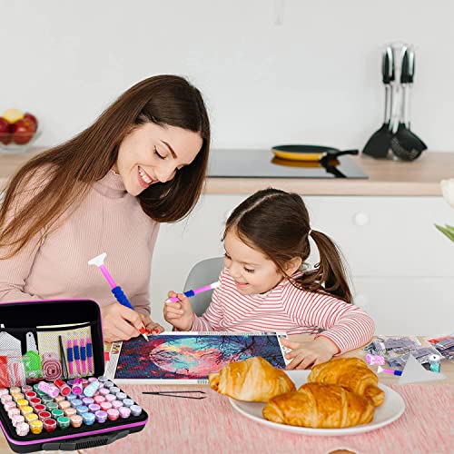 Diamond Painting Storage Containers, 60 Slots Diamond Art Accessories and Tools, Diamond Art Organizer with Diamond Painting Kits Shockproof Jars for Jewelry Beads (Pink)