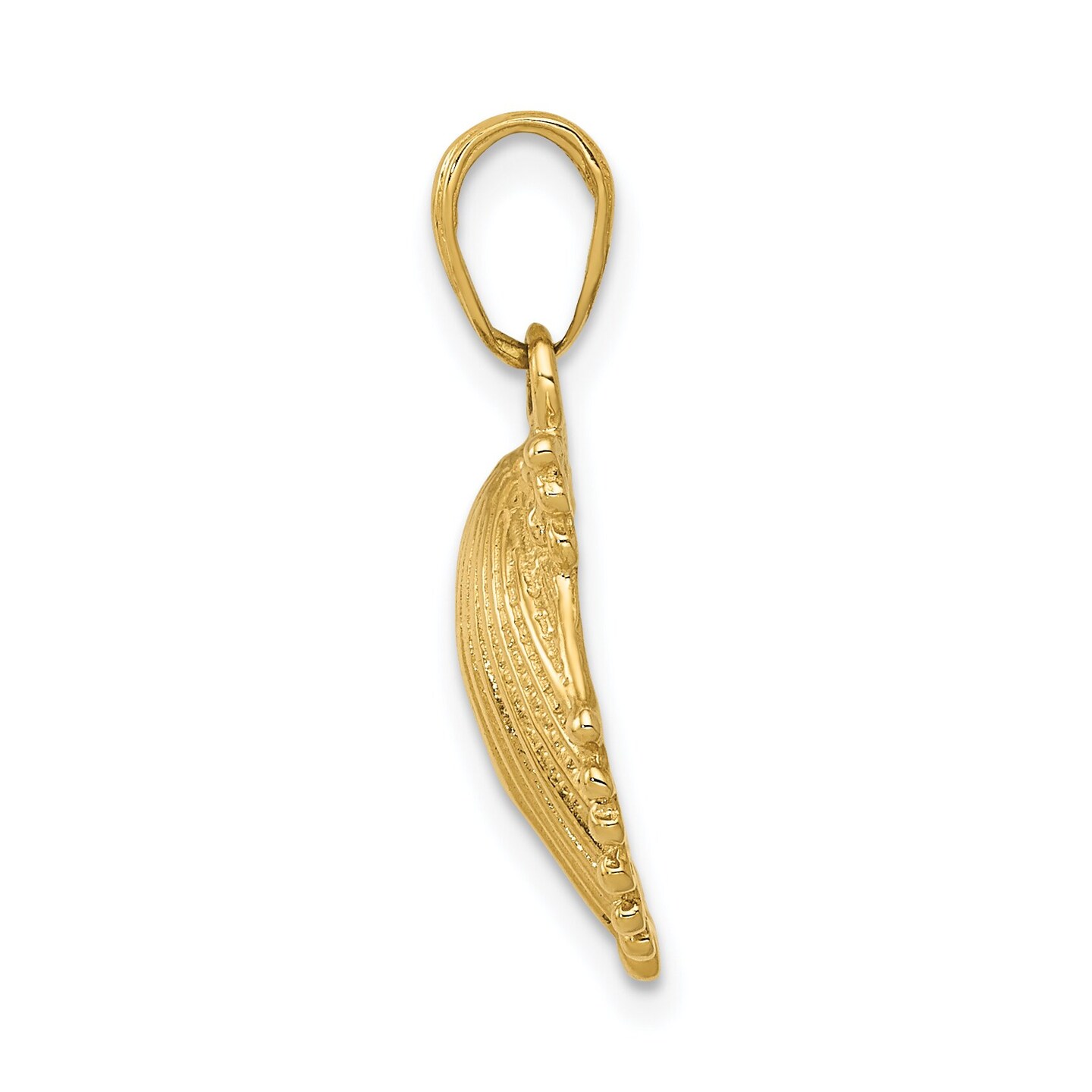 14K Gold Clam Shell Charm Seashell Beach Jewelry 22mm x 15mm