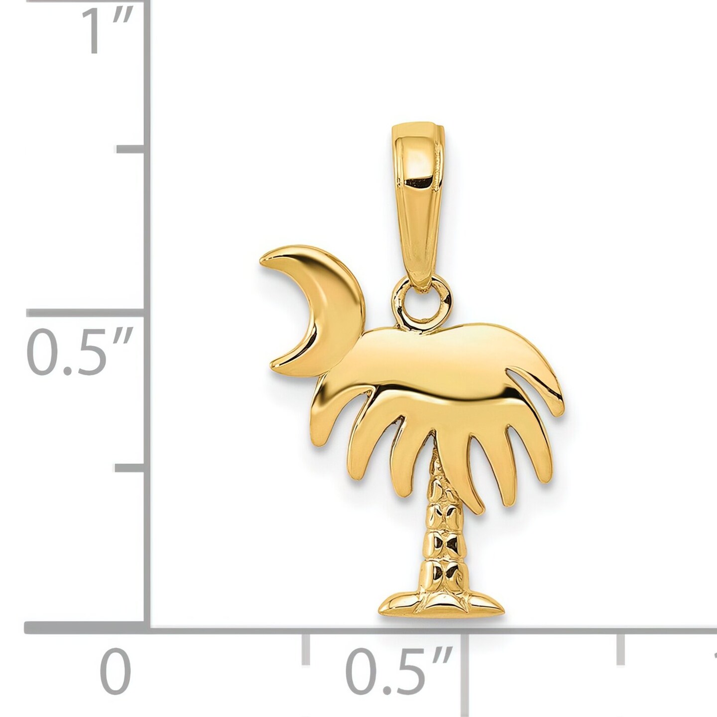 14K Gold Charleston Palm Tree With Moon Pendant Charm Jewelry 17 x 12.5 mm