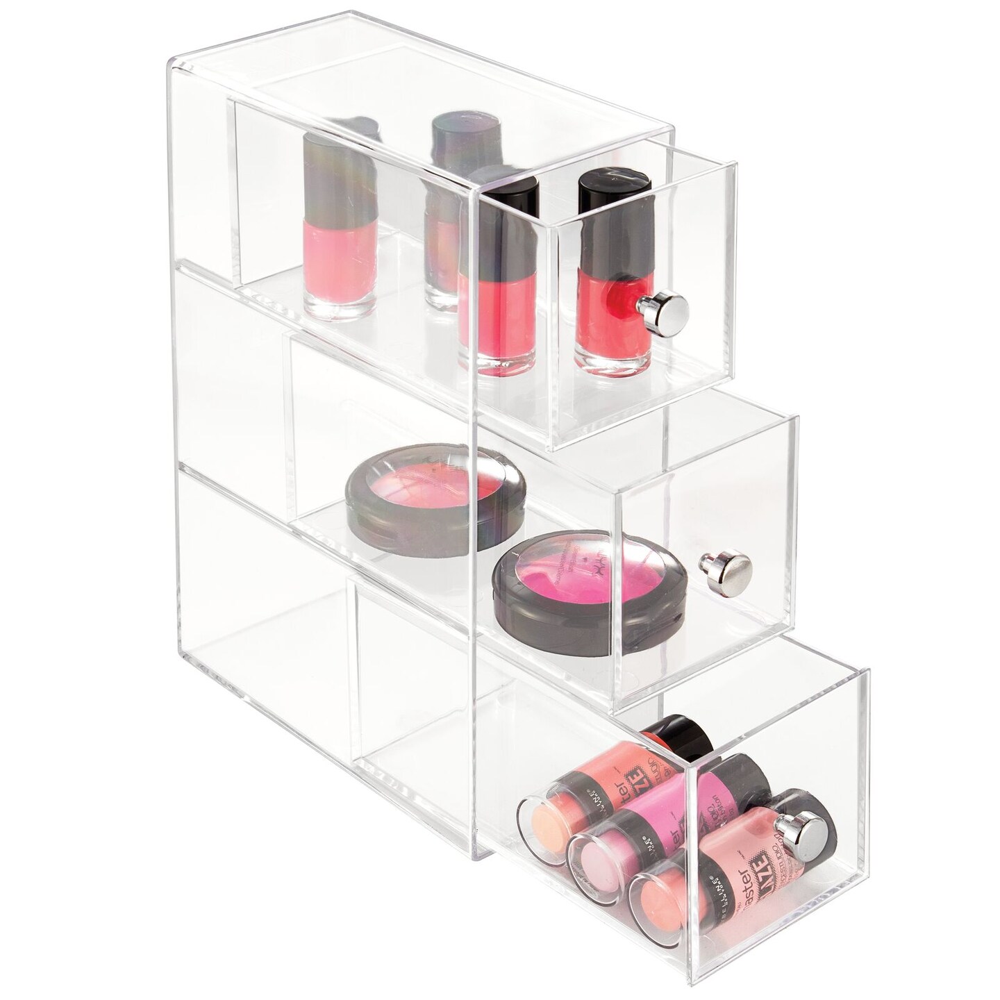mDesign Plastic Makeup Storage Organizer Box, Flips, 3 Drawers
