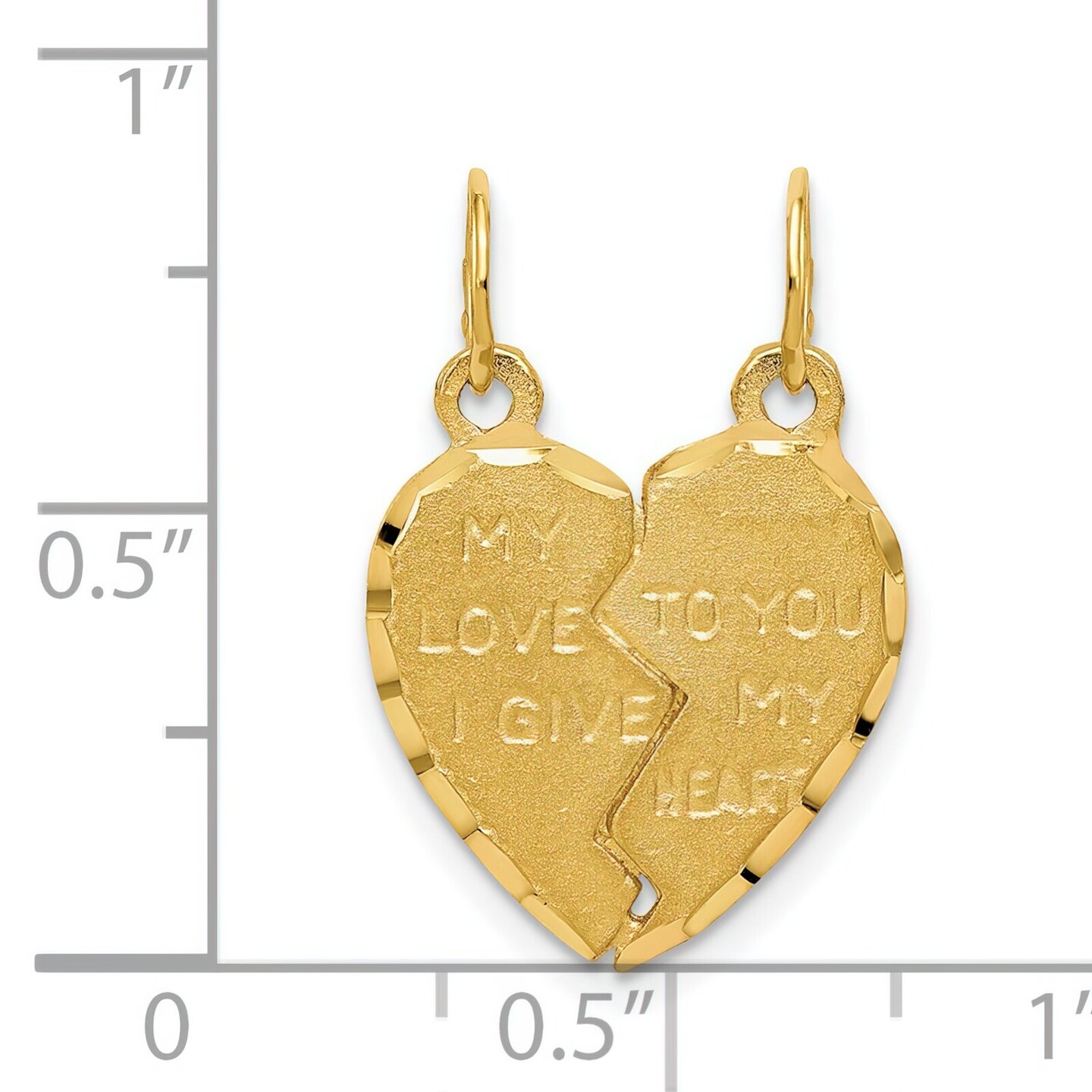 14K Yellow Gold Break Apart Heart Charm Pendant Jewelry 22 X 16mm