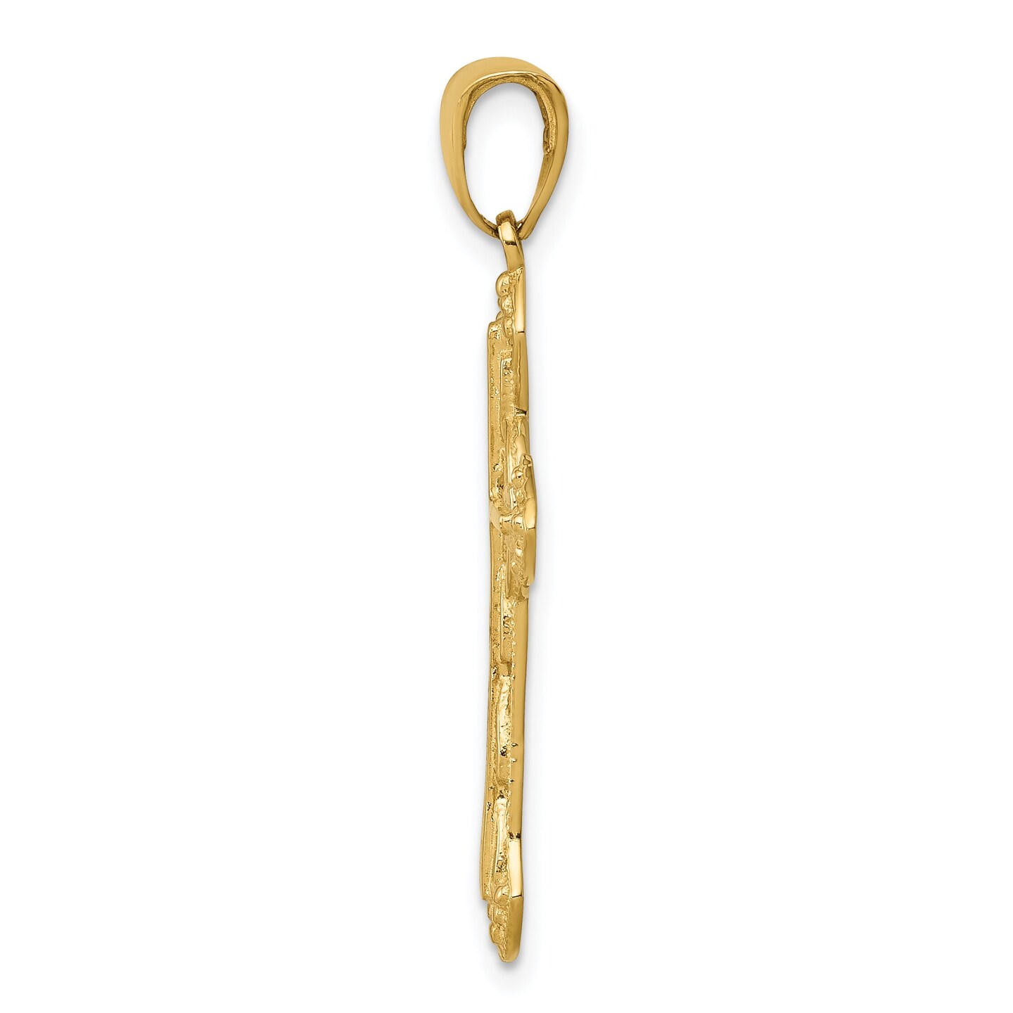14K Gold Stick Cross On Ornate Cross Pendant Charm Jewelry 33mm x 18mm