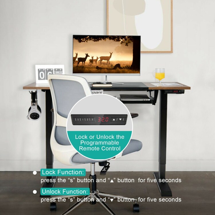48 Inch Electric Sit to Stand Desk with Keyboard Tray and 2 Hanging Hooks