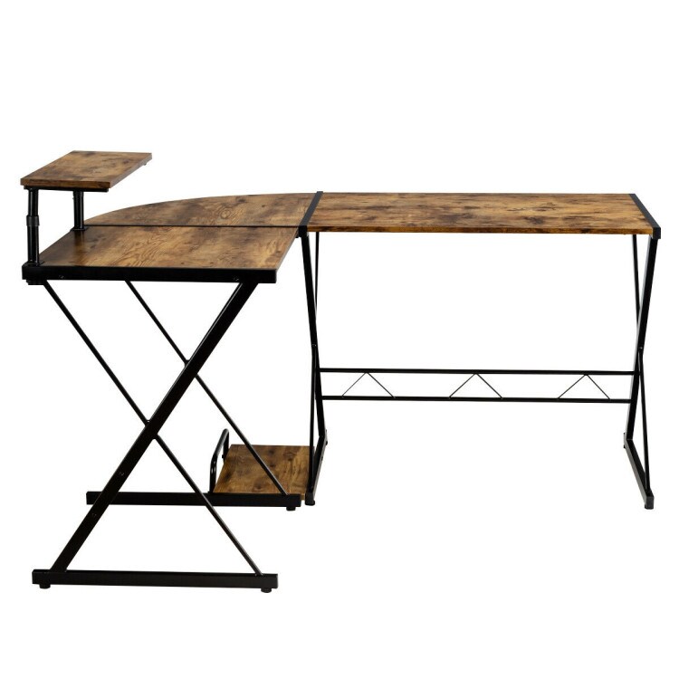 L-Shaped Desk Reversible Corner Computer Desk with Movable Shelf and CPU Stand