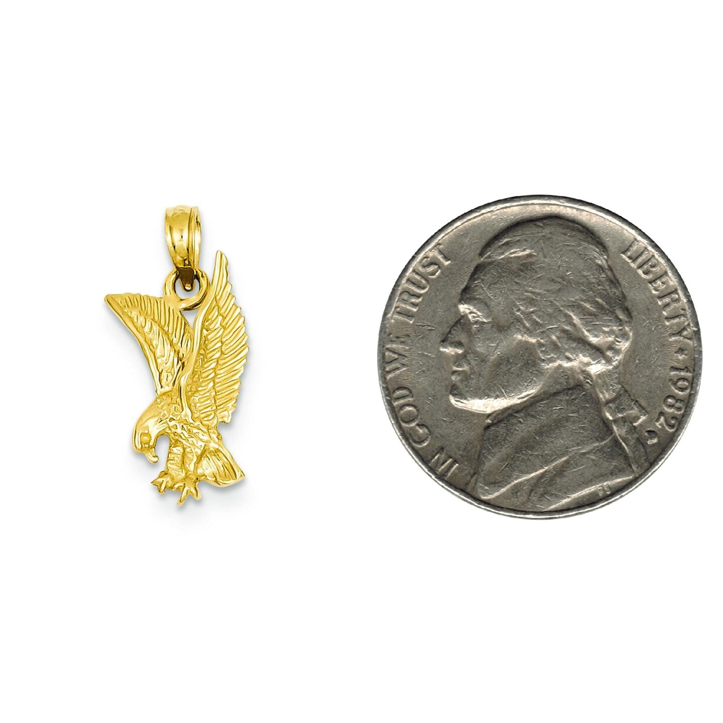14K Yellow Gold Eagle Swooping Charm Bird Pendant Jewerly 19mm x 9mm