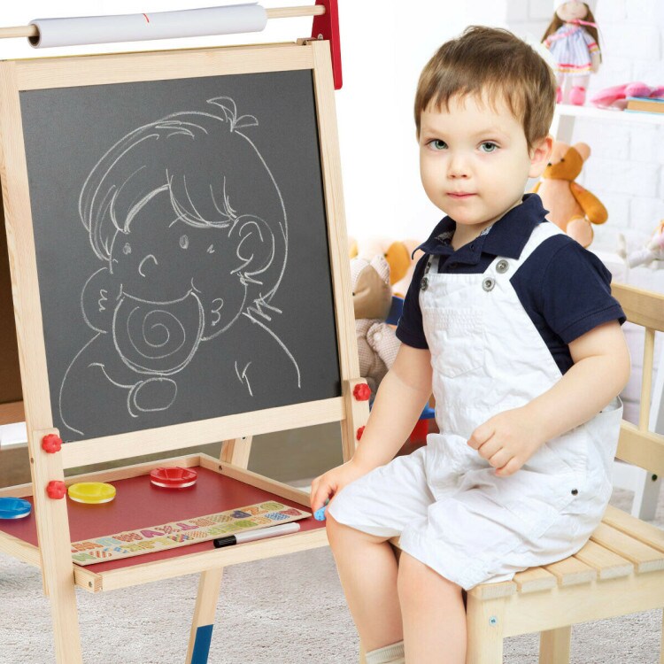 Multi-Color All-in-One Wooden Height Adjustable Kid&#x27;s Art Easel