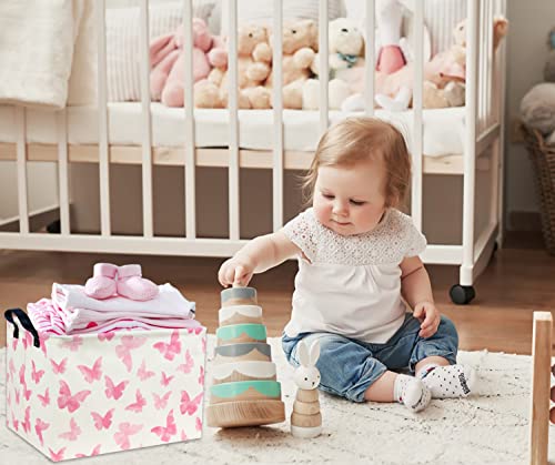 TIBAOLOVER Butterfly Pink Basket Baby Girls Basket Kids Storage Basket Rectangular Cute Toy Storage Bin Organizer Shelf Book Basket Butterfly Room Decor(Butterfly)