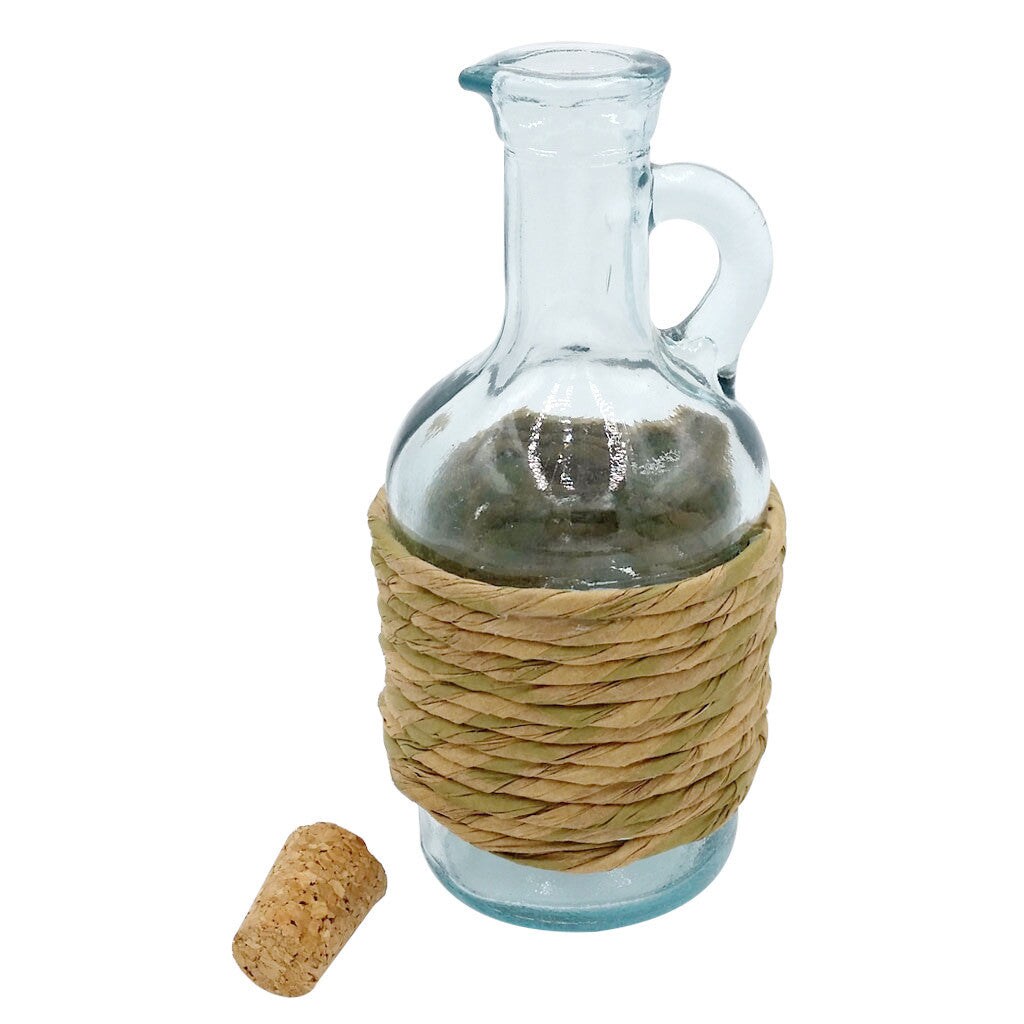 Green Glass Jug Oil / Vinegar with Cork Stopper (Rafia), 8-Ounce