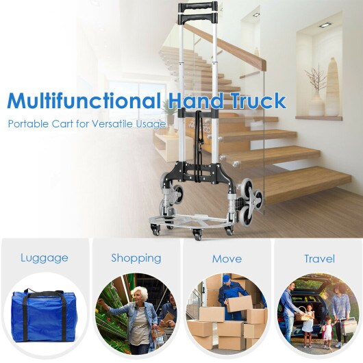Portable Folding Stair Climbing Hand Truck with 3-Position Adjustable Telescoping Handle