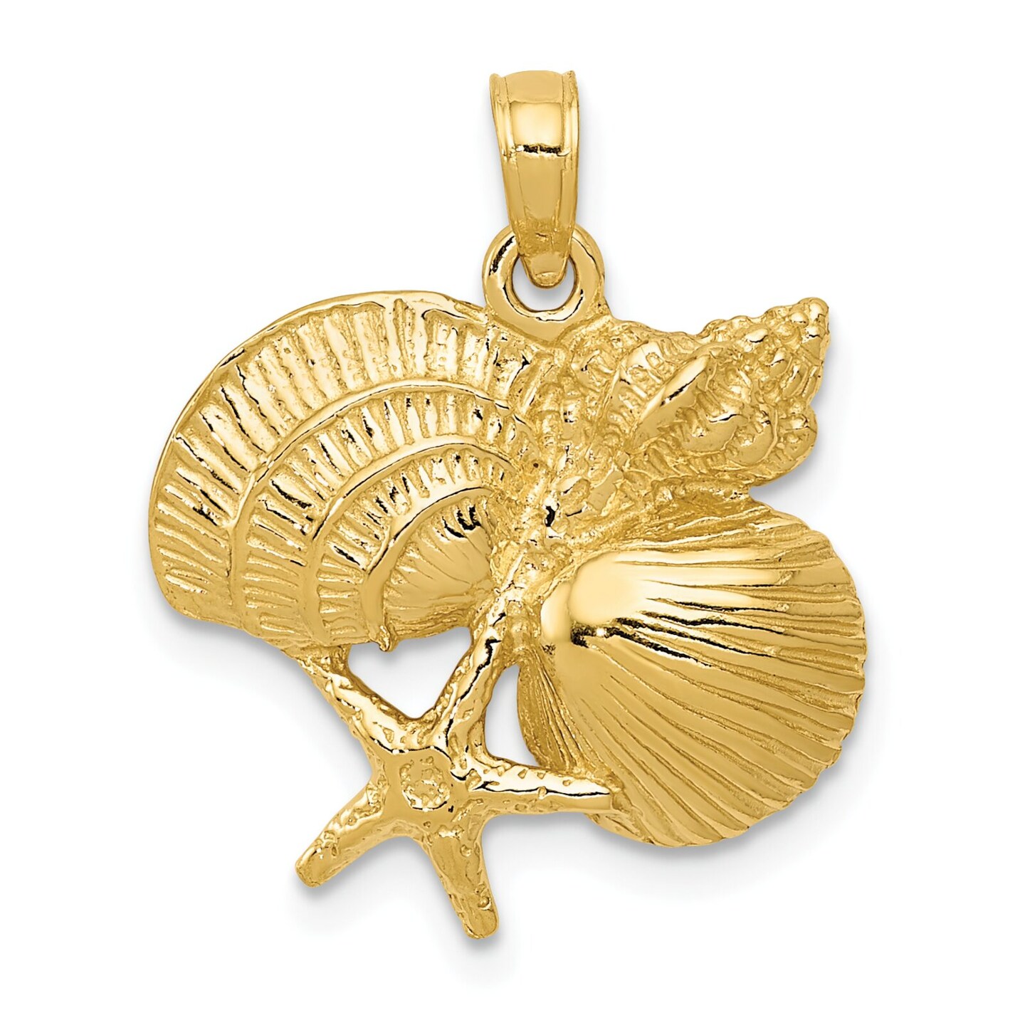 14K Gold Conch Clam Shell Starfish Charm Beach Pendant Jewerly 23mm x 19mm