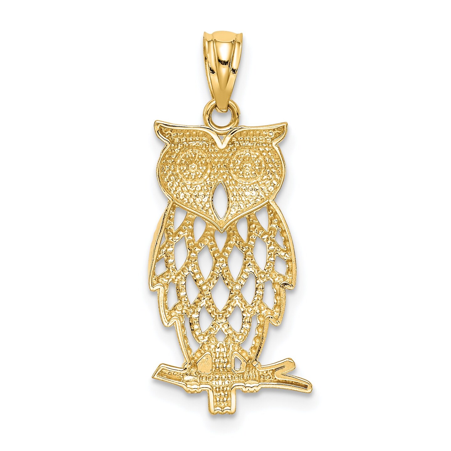 14K Two Tone Gold Diamond Cut Owl Pendant Charm Jewelry 23 x 11 mm