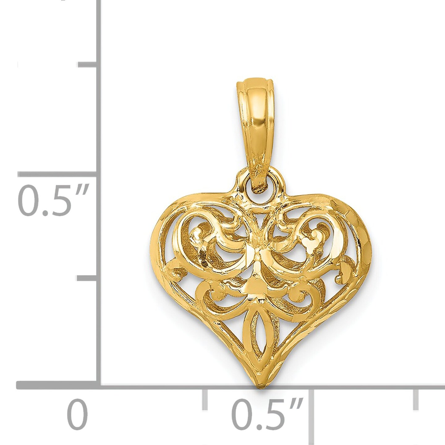 14K Gold Diamond Cut Open Fleur-De-Lis Heart Pendant Charm Jewelry 20 x 8 mm
