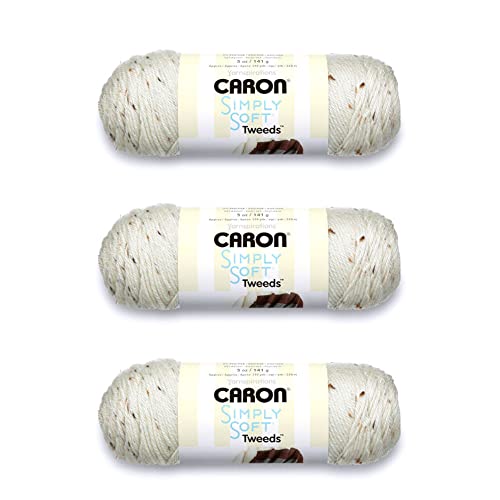 Caron Simply Soft Off White Tweeds Yarn - 3 Pack of 141g/5oz - Acrylic - 4 Medium (Worsted) - 250 Yards - Knitting/Crochet