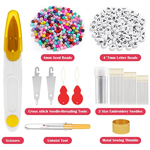 488 Pcs String Bracelet Making Kit, Friendship Bracelet String Kit with 50 Skeins Embroidery Floss Cross Stitch Thread, 400Pcs Friendship Bracelet Beads, 37Pcs Embroidery Tools and Storage Box