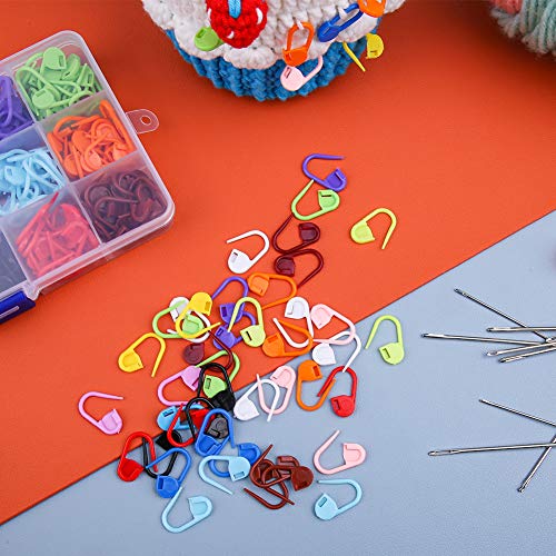 LUNARM 315 Pieces Stitch Locking Clip, Colorful Knitting Markers Crochet Clips with 15 Pieces Big Eyes Blunt Sewing Needles (2inch/2.3inch/2.7inch)