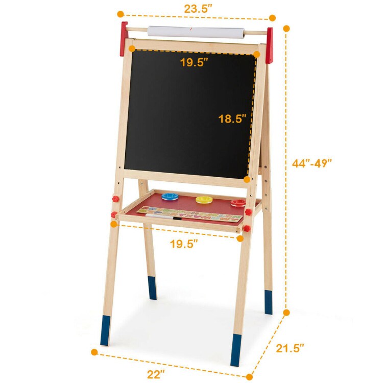 Multi-Color All-in-One Wooden Height Adjustable Kid&#x27;s Art Easel