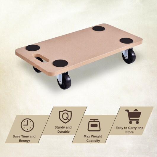 Beige Wood Dolly 440 lbs Heavy Duty Furniture Moving Dolly MDF Platform with 4 Wheels Indoor Transport Cart
