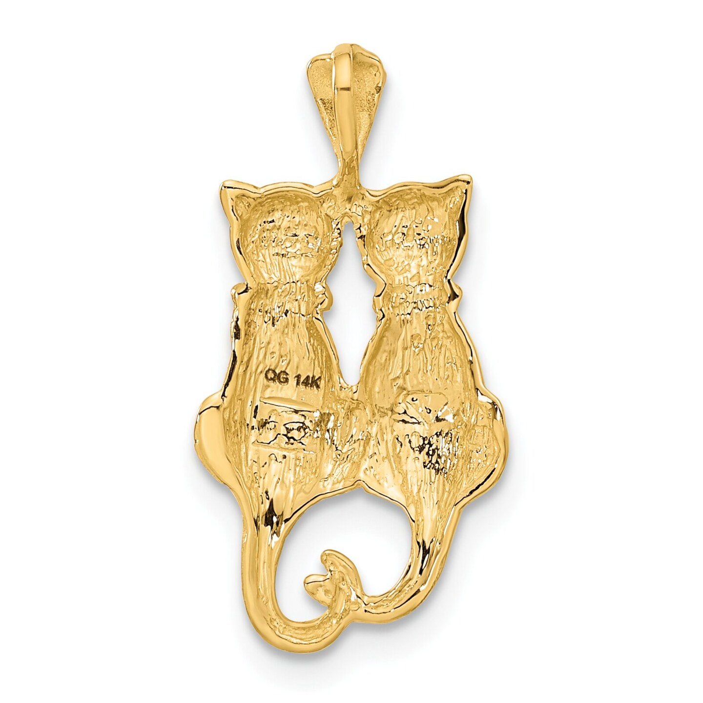 14K Yellow Gold Cats Pendant Charm Kitty Jewelry New 0.96&#x22;X 0.5&#x22; 24.4mm x 12.6mm