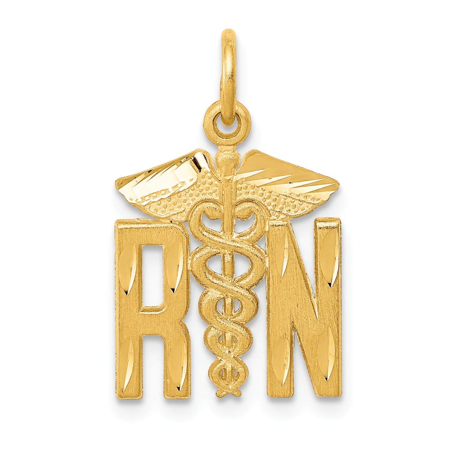14K Gold RN Caduses Charm Registered Nurse FindingKing Jewerly 20mm x 12mm