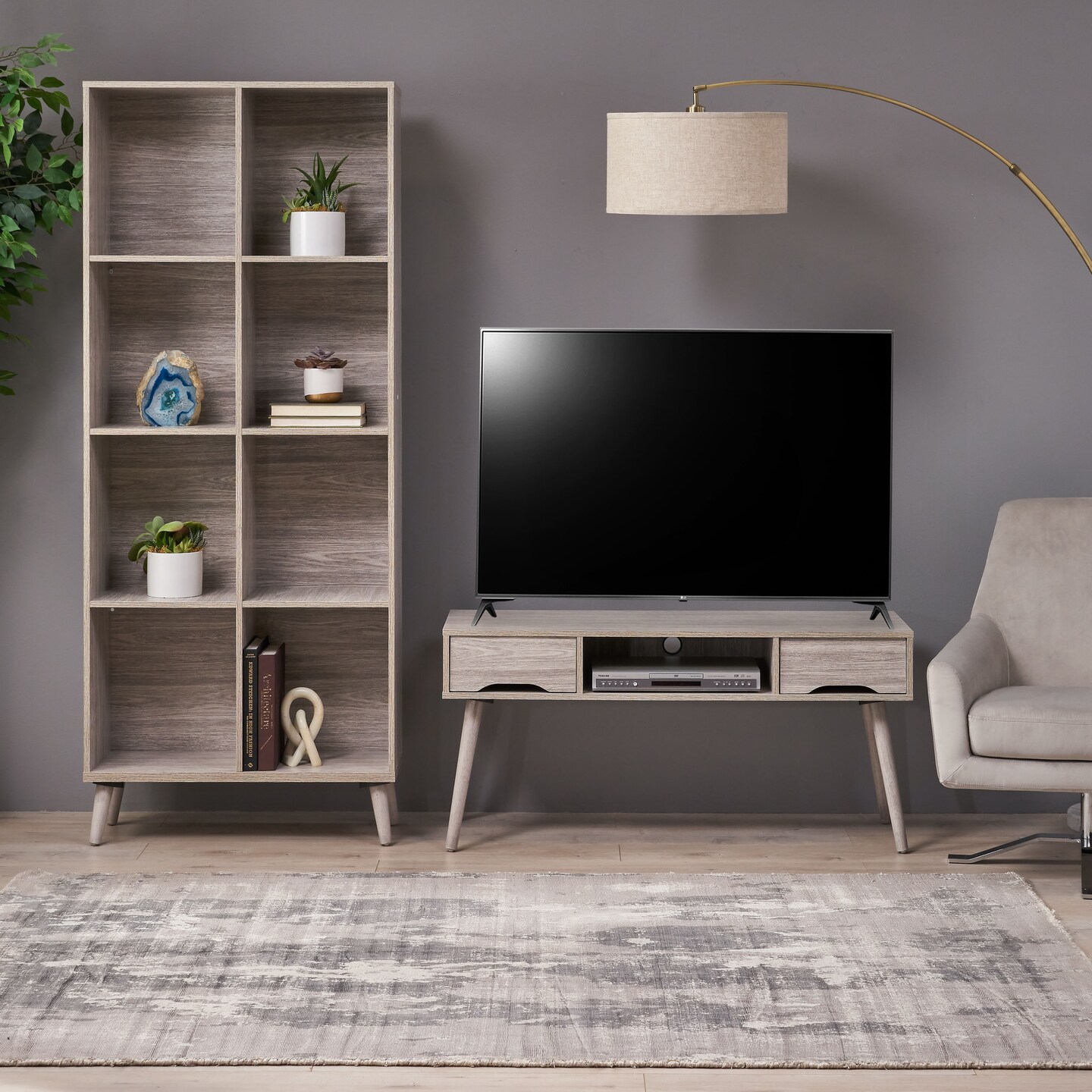 GDFStudio Irene Mid Century 2 Piece Entertainment Center Set