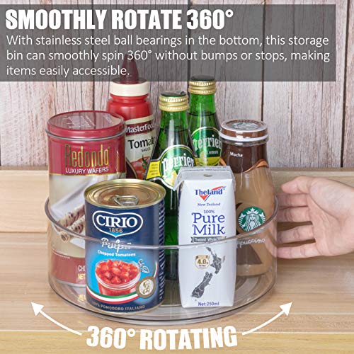 2 Pack Round Plastic Clear Rotating Turntable Organization & Storage Container Bins for Cabinet, Pantry, Fridge, Countertop, Kitchen - Spinning Organizer for Spices, Condiments