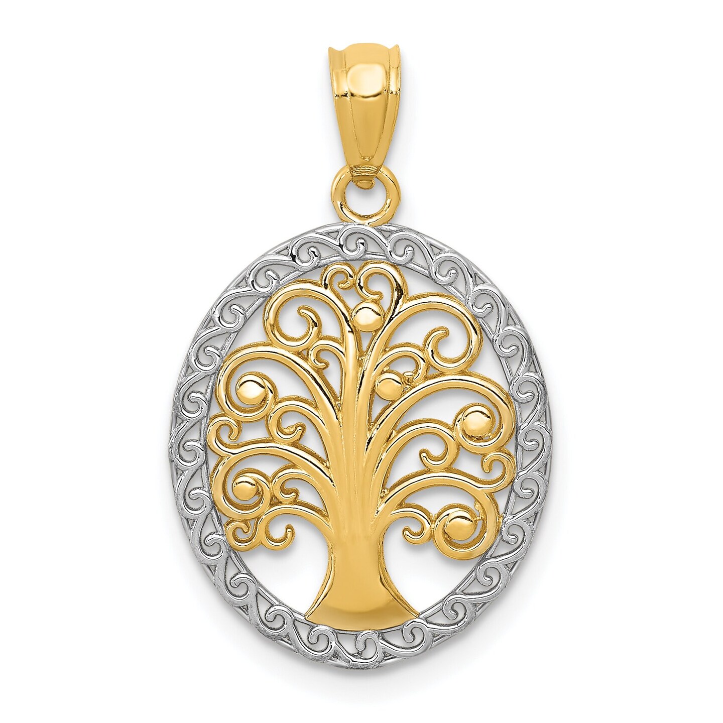 14K Two Tone Gold Tree Of Life Pendant Charm Jewelry 20 x 15 mm